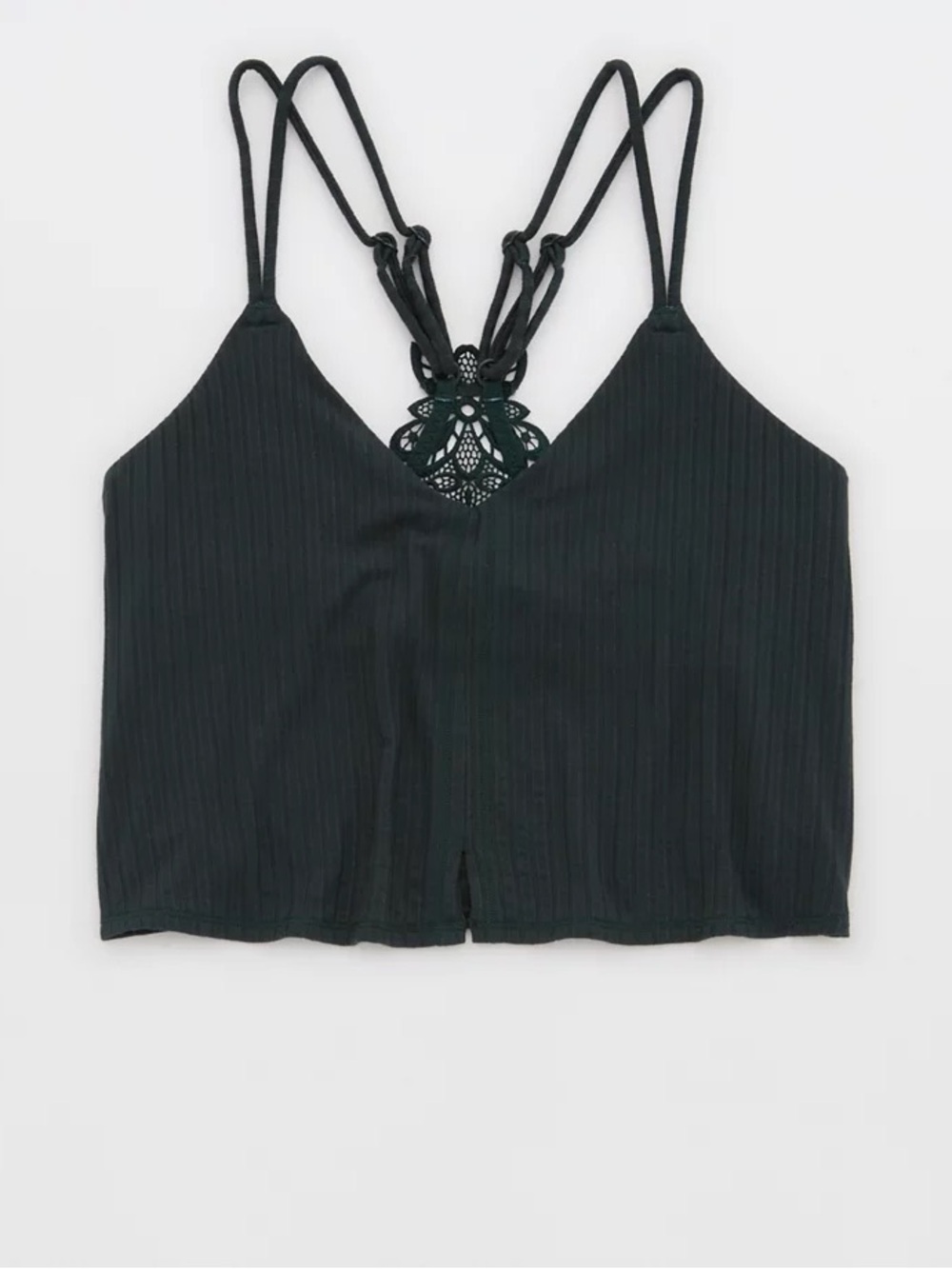 Aerie Black Ribbed Crop Top Bralette Tank with Lace Racerback - Picture 4 of 7